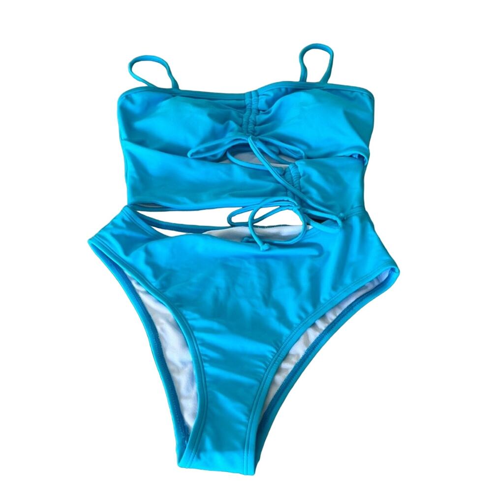 Sky Blue Bandeau Cutout One Piece Swimsuit with removable straps Woman Small
